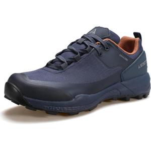 imageHUMTTO Mens AllTerrain Waterproof Hiking Shoes Lightweight Breathable Trekking Anti Slip Outdoor Trails ShoesNavy Blue1