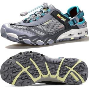 imageHUMTTO Mens Amphibious Water Shoes  Hiking Sandals for Men Outdoor Water Sandal Closed Toe NonSlip River Shoes Summer Quick Drying Aqua ShoeBlueGrey