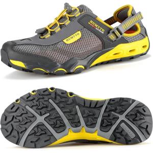 imageHUMTTO Mens Amphibious Water Shoes  Hiking Sandals for Men Outdoor Water Sandal Closed Toe NonSlip River Shoes Summer Quick Drying Aqua ShoeGrey
