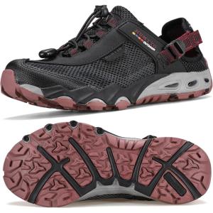 imageHUMTTO Womens Amphibious Water Shoes  Closed Toe Hiking Sandals Summer Outdoor Water Sandal NonSlip River Shoes Quick Drying Aqua ShoeBlack Dark Red