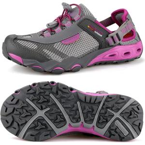 imageHUMTTO Womens Amphibious Water Shoes  Closed Toe Hiking Sandals Summer Outdoor Water Sandal NonSlip River Shoes Quick Drying Aqua ShoeGreypink Purple