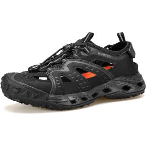 imageHUMTTO Mens Amphibious Closed Toe Hiking Sandals QuickDry Water Shoes NonSlip Athletic Adjustable Outdoor Fisherman Beach Summer Walking Travel ShoeBlack