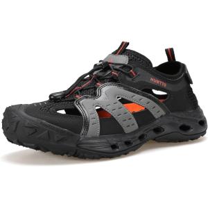 imageHUMTTO Mens Amphibious Closed Toe Hiking Sandals QuickDry Water Shoes NonSlip Athletic Adjustable Outdoor Fisherman Beach Summer Walking Travel ShoeMaroonBlack