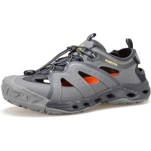 imageHUMTTO Mens Amphibious Closed Toe Hiking Sandals QuickDry Water Shoes NonSlip Athletic Adjustable Outdoor Fisherman Beach Summer Walking Travel ShoeSky Grey
