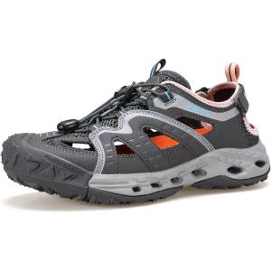imageHUMTTO Womens Amphibious Closed Toe Hiking Sandals QuickDry Water Shoes NonSlip Athletic Adjustable Outdoor Fisherman Summer Beach Walking Travel ShoeDark Grey