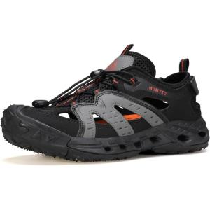 imageHUMTTO Womens Amphibious Closed Toe Hiking Sandals QuickDry Water Shoes NonSlip Athletic Adjustable Outdoor Fisherman Summer Beach Walking Travel SandalsMaroonBlack