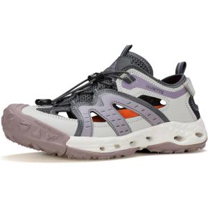 imageHUMTTO Womens Amphibious Closed Toe Hiking Sandals QuickDry Water Shoes NonSlip Athletic Adjustable Outdoor Fisherman Summer Beach Walking Travel SandalsPinkBeige Grey