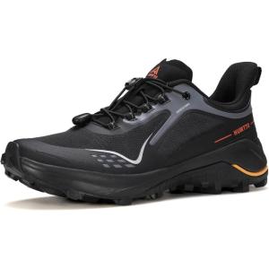 imageHUMTTO Mens Trail Running Shoes Quick Laces Cross Training Shoes Comfortable Breathable Anti Slip Walking Outdoors Athletic SneakersBlack