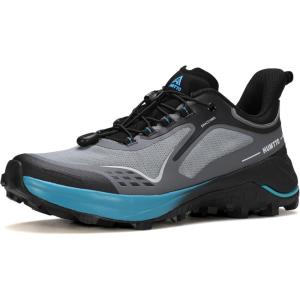 imageHUMTTO Mens Trail Running Shoes Quick Laces Cross Training Shoes Comfortable Breathable Anti Slip Walking Outdoors Athletic SneakersGreyBlack