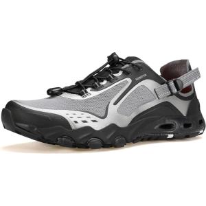 imageHUMTTO Mens Athletic Outdoor Sandals  Walking Shoes for Men Closed Toe NonSlip River Quick Drying Aqua Shoe Versatile Wading Tracing ShoesGrey