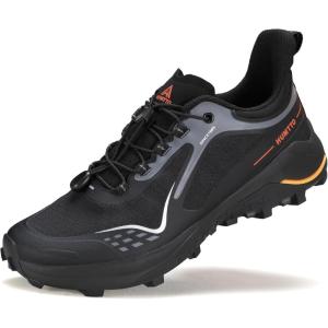 imageHUMTTO Mens Quick Laces Hiking Sneaker Lightweight Breathable Walking Outdoors Trail Running ShoesBlack