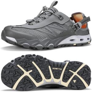 imageHUMTTO Water Shoes Men Quick Dry Outdoor Sports Barefoot Shoes NonSlip Aqua Hiking Sandals for Summer Swimming Surfing Kayaking Diving  Pool Beach Lake ampamp River Black 75Grey